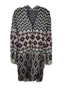 Cardigan Sweater Size Large black burgundy tribal Aztec southwestern super soft